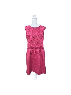 LOFT 100% Cotton Eyelet Embroidered Dress Women’s Medium Pink Cap Sleeve